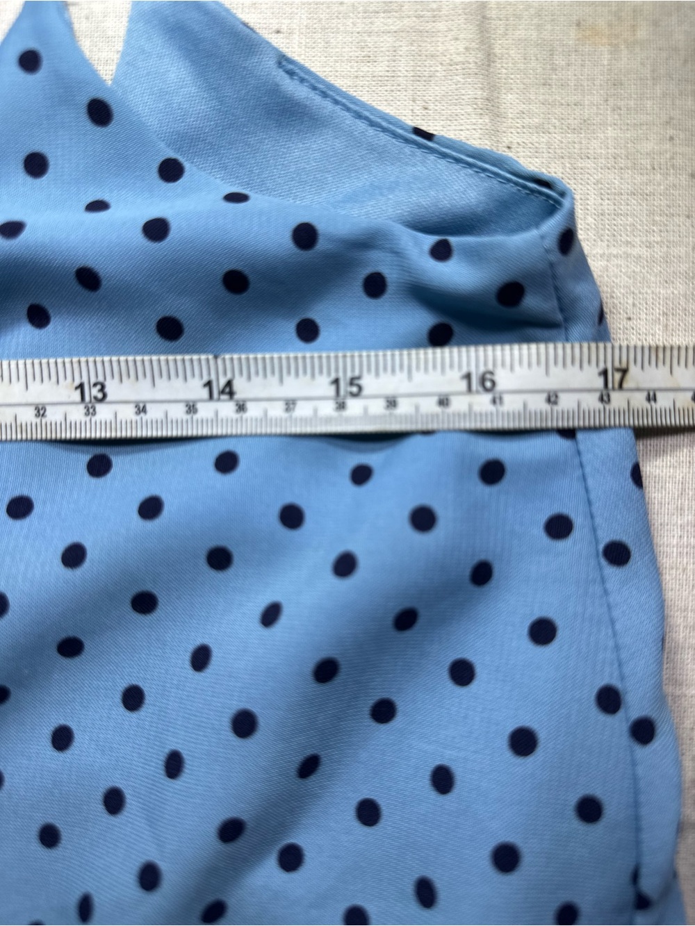 Everleigh Blue Polka Dot Satin Dress with Pink Paisley Hem women’s size Small - Picture 6 of 6